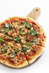 mixed organic vegetables vegetarian pizza on white background