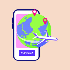 You can travel around the world by plane and tickets can be purchased via smartphone. Flat vector illustrations isolated on white background