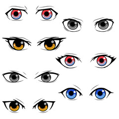 Colorful boho eyes collection isolated on white, modern design, Cartoon woman eyes and eyebrows with lashes. Isolated vector illustration. Can be used for T-shirt print, poster and cards.