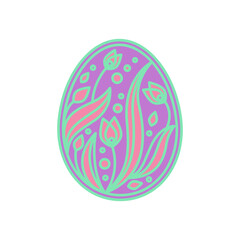 Happy Easter flat greeting card. Easter egg with floral design. Linear art for seasonal spring decoration, holiday promotion, celebration banner, festive poster. Vector illustration