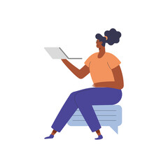 afro woman using laptop