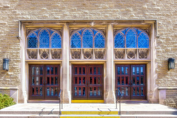 colonial doors in old church