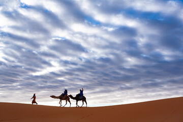 cammelli in lontananza tra le due nel deserto 