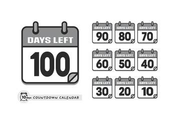10日ごとのカウントダウンのカレンダーのセット - あと100日-10日・DAYS LEFT 100
