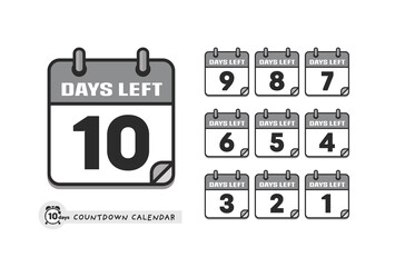 カウントダウン用日めくりカレンダーのアイコンセット（あと10日〜1日）DAYS LEFT 10-1
