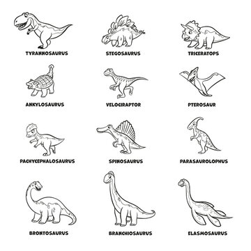 set of cute cartoon dinosaurs to coloring