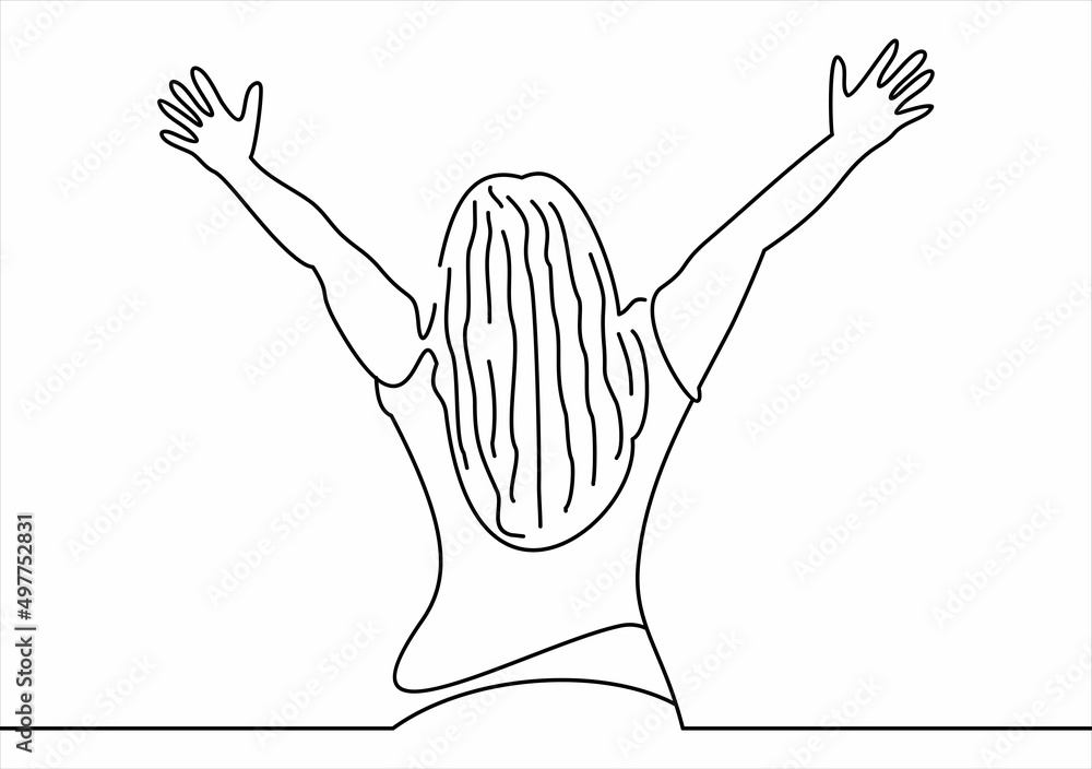 Wall mural Line Drawing of a woman stretching arms is relaxing picture vector illustration - Wall murals