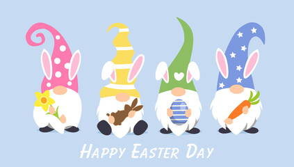 Naklejka premium Happy Easter Day cute gnomes banner design. Vector illustration
