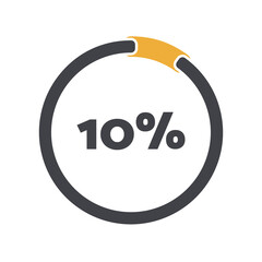 10 percent chart. Vector percentage infographics. Circle isolated icon. Sign for download, growth, progress, business, finance, design
