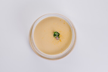 Tasty fresh mushroom cream soup. Top view