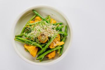 Vegetaria dish of boiled broccoli, asparagus and parmesan