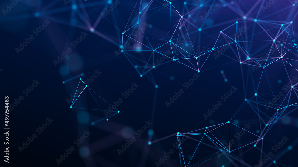 Poster abstract blue background with moving lines and dots. network connection. worldwide connection to the