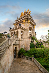 Cascada del Parc de la Ciutadella in Barcelona, Spain. Fountain and monument with an arch and...