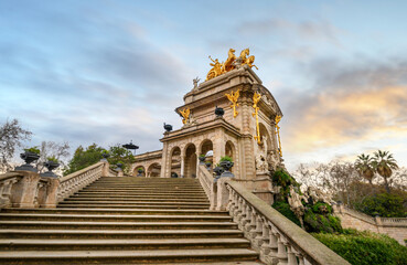 Cascada del Parc de la Ciutadella in Barcelona, Spain. Fountain and monument with an arch and central Venus statue in a 19th-century park	

