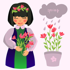 Pretty girl with spring flowers