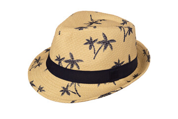 Palm Tree Unisex  Straw Fedora Summer Beach Sun Straw Hat isolated on white