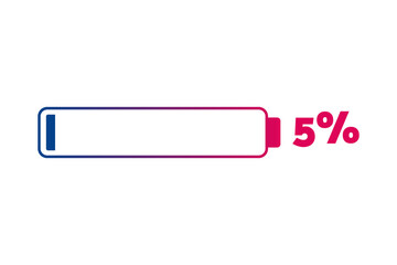 5 percent chart. Vector percentage infographics. Isolated gradient icon. Sign for download, battery charge, growth, progress, business, design