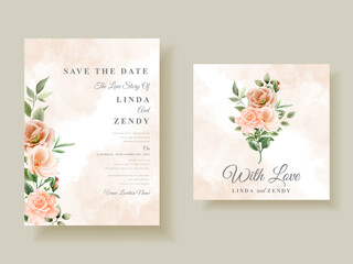 Beautiful flowers and leaves wedding invitation card template