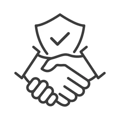 Foto op Plexiglas Handshake and shield line icon. International agreement concept with check mark. World partnership linear symbol. Vector isolated on white. © Віталій Баріда