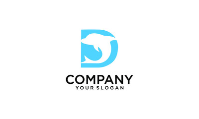 Dolphin Jumping Wave Corporate Logo Template. Letter D. Creative Design with Colorful Logotype. Vector Illustration