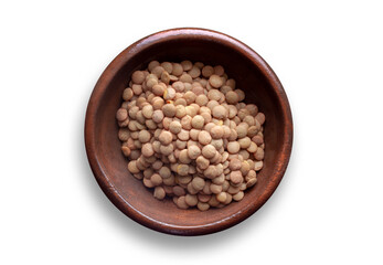 Teller Linsen in einer Holzschale, 