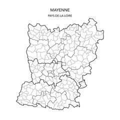 Map of the Geopolitical Subdivisions of The Département De La Mayenne Including Arrondissements, Cantons and Municipalities as of 2022 - Pays De La Loire - France