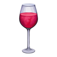 Red wine glass. Realistic vector illustration of an alcoholic drink for bar menu. Digital hand drawn illustration. Isolated on white background.