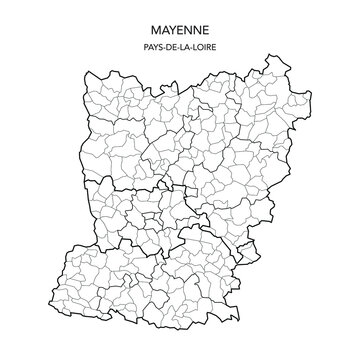 Map of the Geopolitical Subdivisions of The D&eacute;partement De La Mayenne Including Arrondissements, Cantons and Municipalities as of 2022 - Pays De La Loire - France