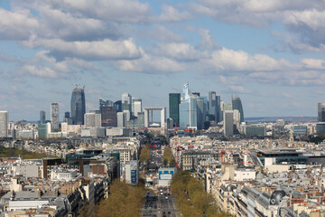 aerial view of La Defense district from triumphal arch in paris