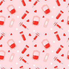 Hand drawn world blood donor day seamless pattern.