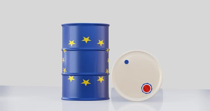 oil barrel in russian and european flag
