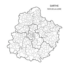 Map of the Geopolitical Subdivisions of The Département De La Sarthe Including Arrondissements, Cantons and Municipalities as of 2022 - Pays De La Loire - France