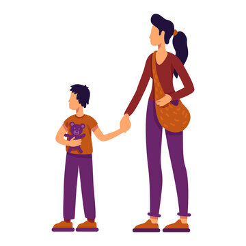Asylum seeking mother and little son semi flat color vector characters. Standing figures. Full body people on white. Simple cartoon style illustration for web graphic design and animation