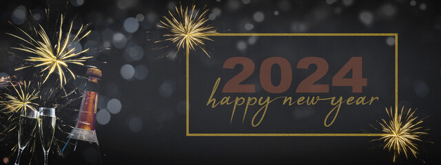 HAPPY NEW YEAR 2024 celebration Silvester New Year's Eve Party background banner panorama greeting...