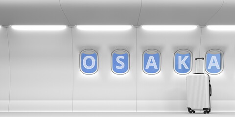 Osaka text written on a commercial plane windows, 3d rendering