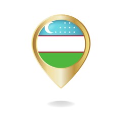Fototapeta premium Uzbekistan flag on golden pointer map, Vector illustration eps.10