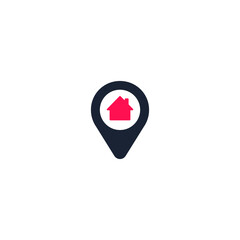 Map pin, marker location with home, house vector icon