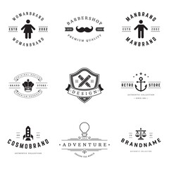 Retro logotypes vector set. Vintage graphics design elements for logos, identity, labels, badges, ribbons, arrows and other objects.