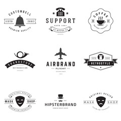 Retro logotypes vector set. Vintage graphics design elements for logos, identity, labels, badges, ribbons, arrows and other objects.