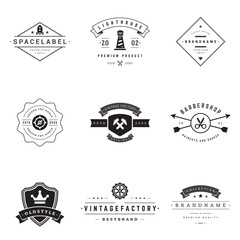 Retro logotypes vector set. Vintage graphics design elements for logos, identity, labels, badges, ribbons, arrows and other objects.