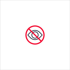 Not watch symbol. Tabu sign. Red circle. Eye icon. Forbidden element. Warning label. Vector illustration. Stock image.