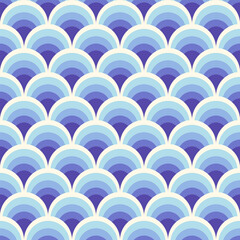 Fish scale abstract geometric seamless pattern. Colorful circles 70s style nostalgic retro background. Classic fashion print for fabric, paper