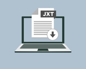 Download JXT icon file with label on laptop screen. Downloading document concept