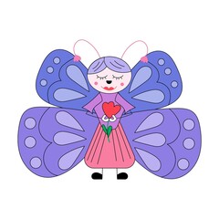 Spring butterfly with a tulip in hands. Vector illustration. Can be used as an icon or print on clothes.