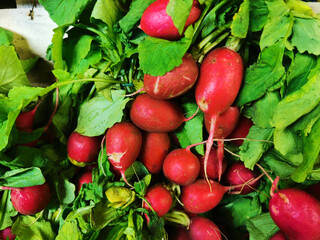 bright ripe vegetables fruits on the counter in the shop