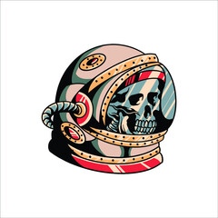 skull astronaut tattoo vector design