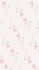 Pastel Pink Phone Wallpaper with Pink Flowers, Seamless Pattern