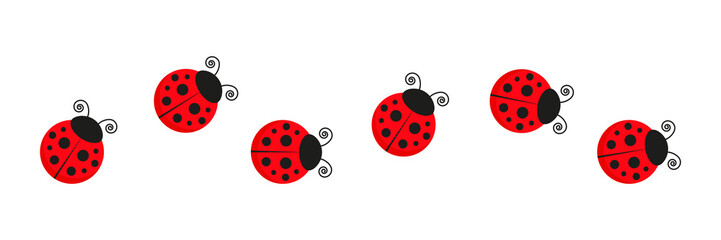 Ladybugs line icon group. Cute ladybirds set. Vector illustration isolated on white.