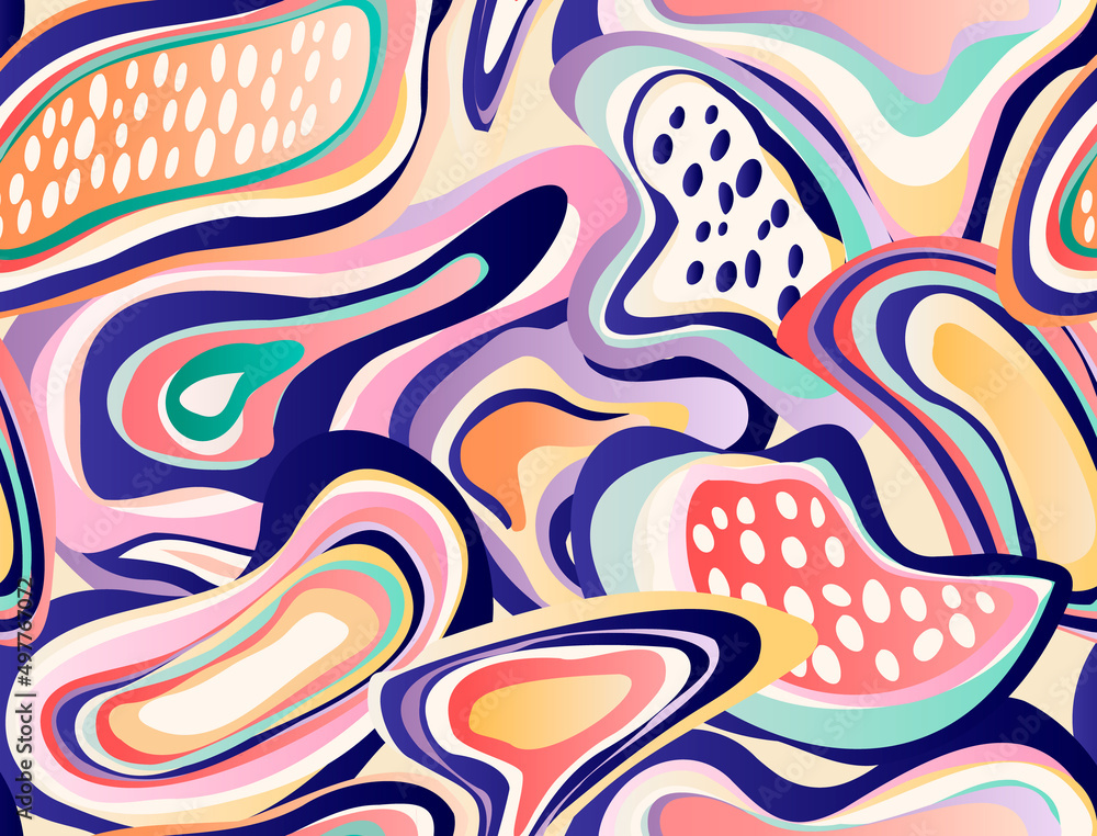 Wall mural abstract pattern with multicolored hand drawn elements and funny background. perfect for fabrics and
