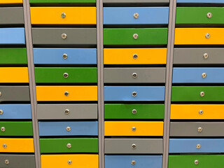 Post office box Yellow mailbox for rent. Mailbox boxes for parcels that the recipient can pick up...